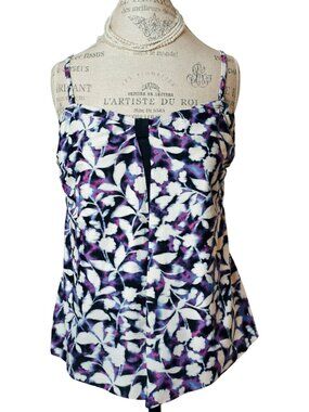Croft & Barrow Womens 18 Swim Tankini Top Floral Padded Shelf Bra Ppl/wht/blk